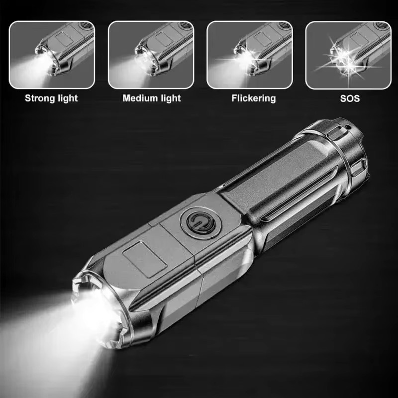 XIWANGFIRE K19 Taktische Taschenlampe mit Teleskop-Zoom und eingebauter Batterie in Schwarz - Bild 3