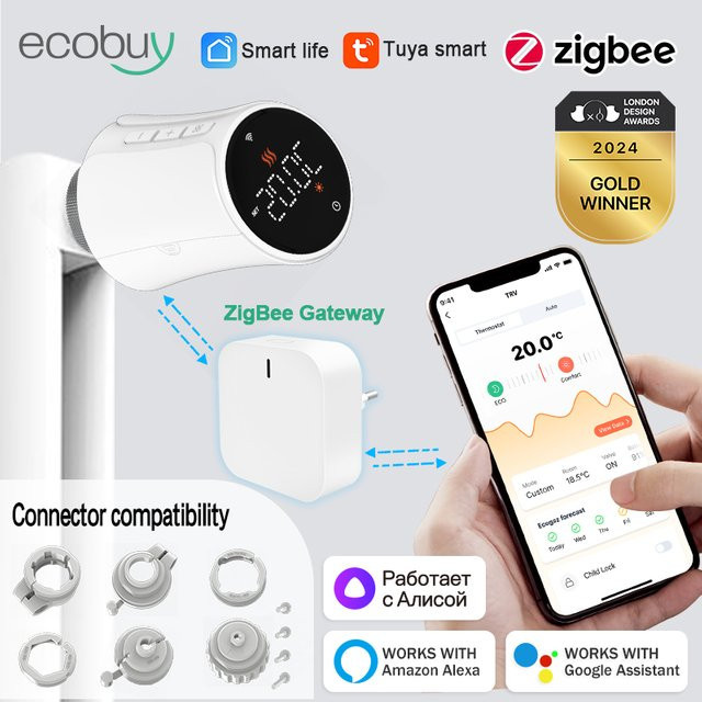Tuya Zigbee 3.0 Smart Heizkörperthermostat mit App-Steuerung und Alexa Integration, Farbe: Weiß - Bild 1