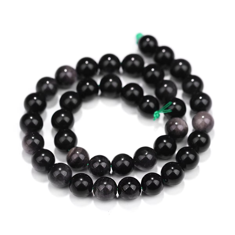 SHIJIWLS Mineralperlen Silber-Obsidian, rund, Unisex - Bild 4