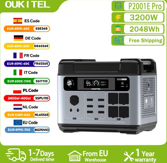 OUKITEL P2001E Pro Tragbare Powerstation mit 2048Wh LiFePO4-Akku und 3200W Solargenerator für Zuhause und Outdoor-Camping - Bild 1