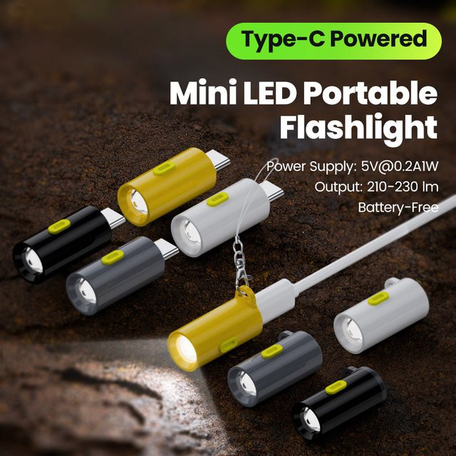 Tragbare Mini LED Taschenlampe mit Typ-C USB Anschluss in Weiß für Outdoor, Camping und Notfälle - Bild 1