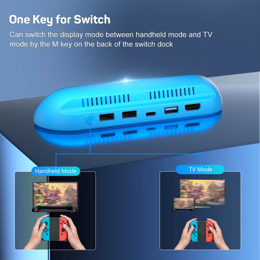 LinYuvo KD13 TV-Dockingstation für Nintendo Switch & OLED, Tragbarer 4K UHD Adapter mit USB-C Anschluss und Ladefunktion, Blau - Bild 2