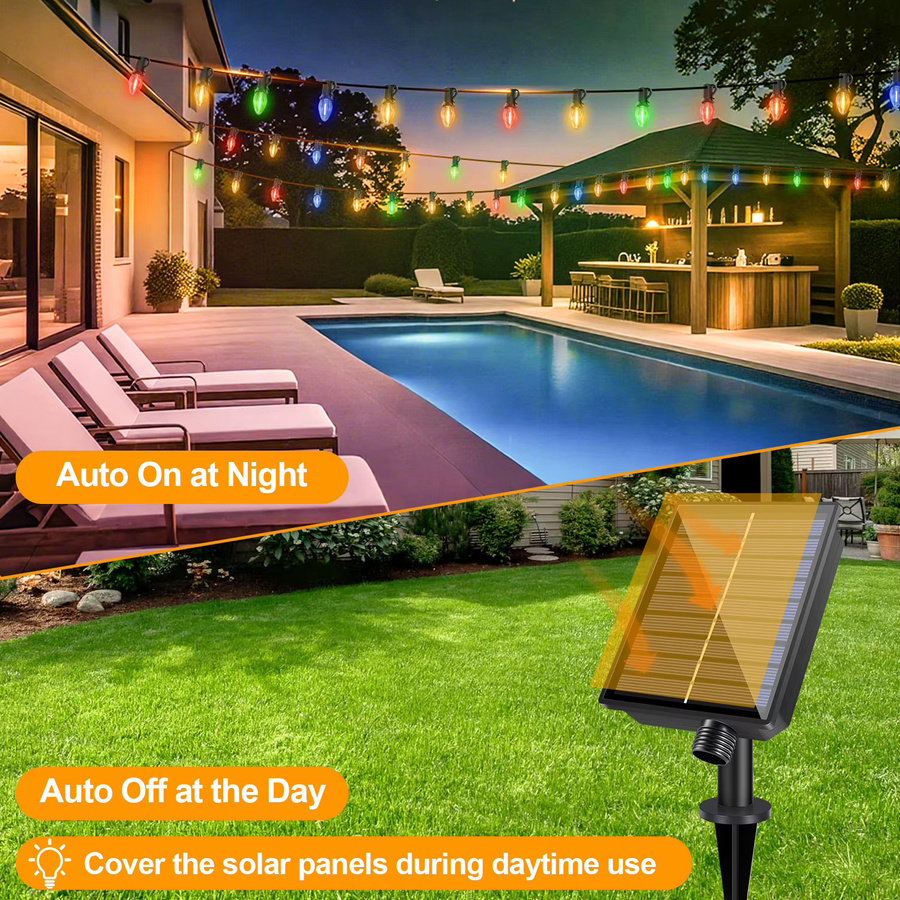 Grensk Solar-LED-Lichterkette C7 mit 8 Lichtmodi, bunte RGB-Weihnachtsbeleuchtung, wetterfest und bruchsicher - Bild 4