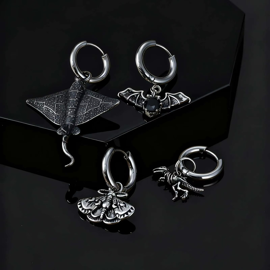 prjewel Ohrringe, Edelstahl, Fledermaus Motte, Silber, Herren - Bild 2