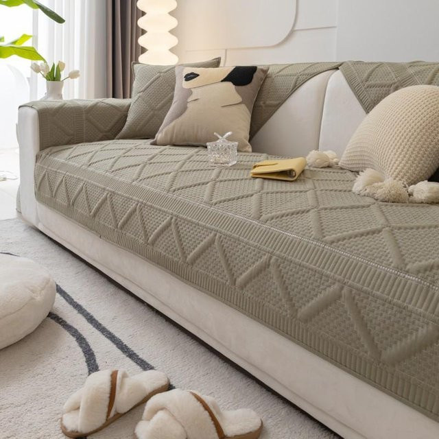 Vier Jahreszeiten Universal Sofa Kissenbezug aus Baumwolle mit Diamant Karo Stickerei, Beige, B/T: 70 x 70 cm - Bild 1