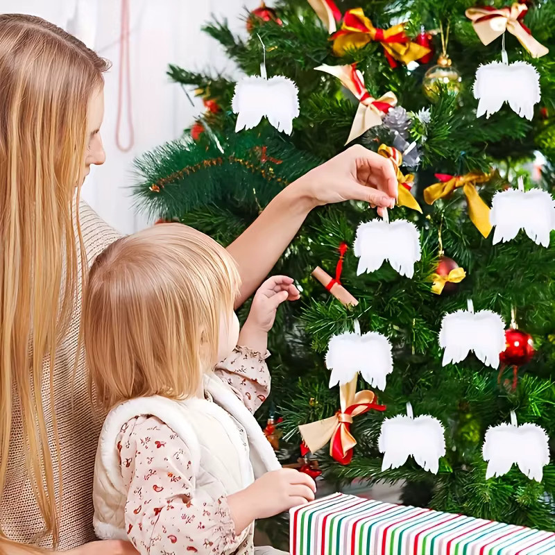 10 Stück weiße Engelsflügel-Dekorationen von DUTRIEUX als Weihnachtsbaumschmuck und DIY-Handwerk aus Textil - Bild 3
