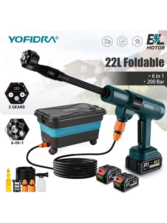 YOFIDRA Bürstenloser Elektrischer Hochdruck-Wassersprühkopf 6-in-1 Autoreiniger für Makita LXT Akku, 3500W und 200Bar - Bild 5