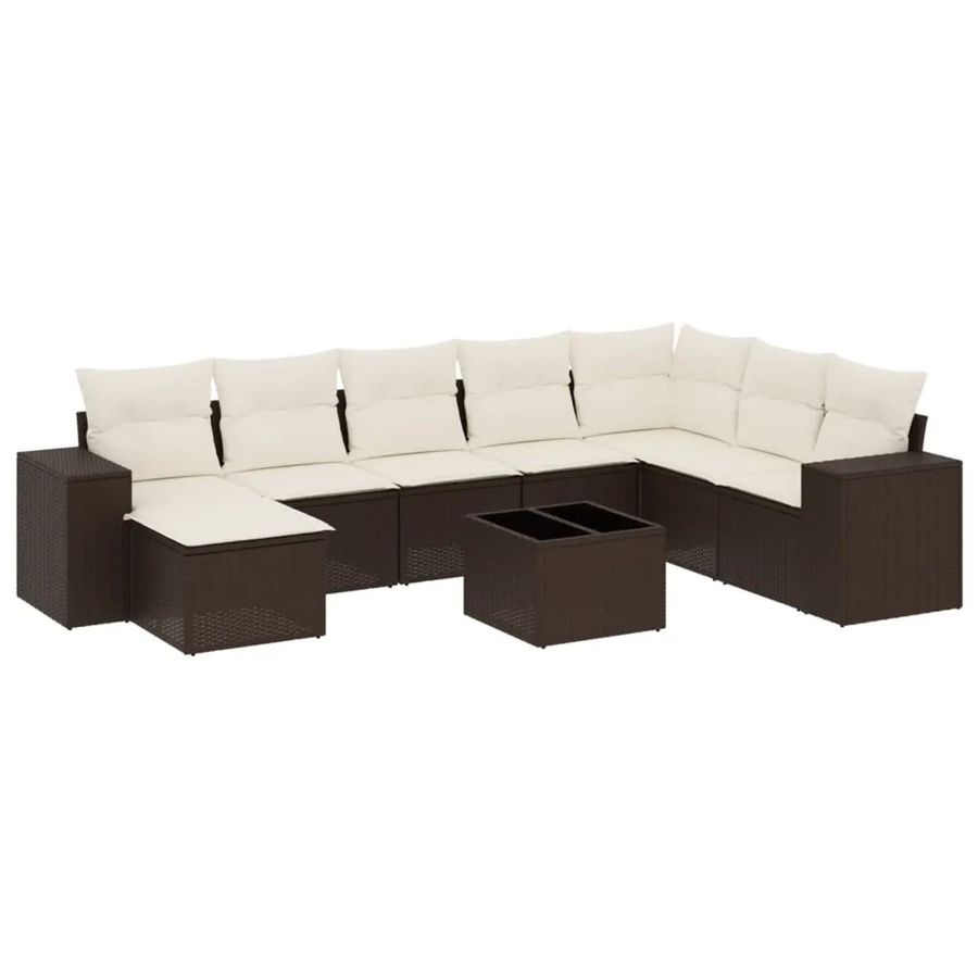 vidaXL 9-teilige Garten-Sofagarnitur in L-Form aus braunem Poly-Rattan mit wetterfesten Kissen und pulverbeschichtetem Stahlgestell - Bild 2