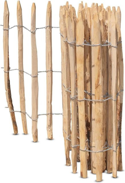 Stiltreu Französischer Premium Staketenzaun Kastanie rund unbehandelt braun B: 500 cm, H: 80 cm, Lattenabstand: 4,5 cm - Bild 1