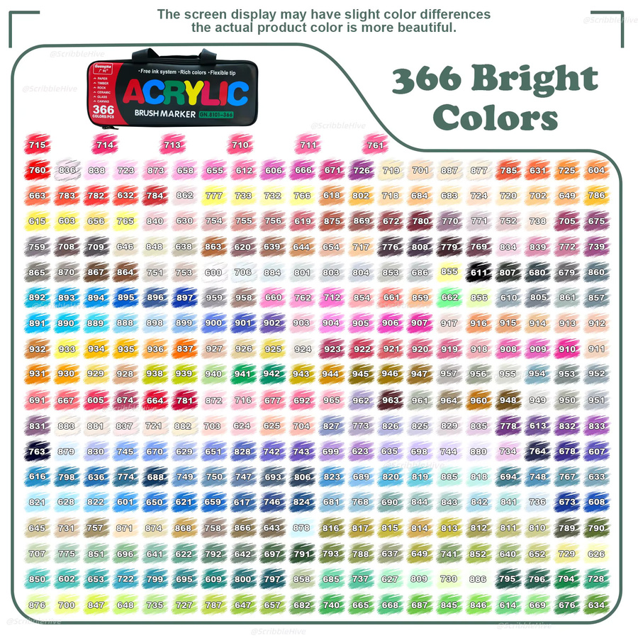 Professionelle Acryl-Farbmarker Set mit 366 Farben und weicher Pinselspitze für DIY-Handwerk in Multicolour - Bild 2