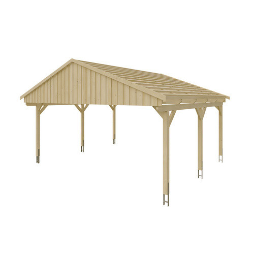 Skan Holz Carport Fichtelberg aus Fichte und Leimholz in Beige mit spitzer Dachform, B/T: 618 x 566 cm, Höhe: 362 cm - Bild 3