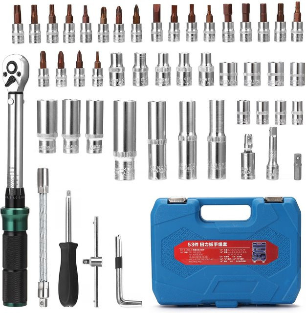 Aimo Drehmomentschlüssel Bitsatz mit 3/8 Zoll Antrieb, 53-teilig, grau - Bild 1