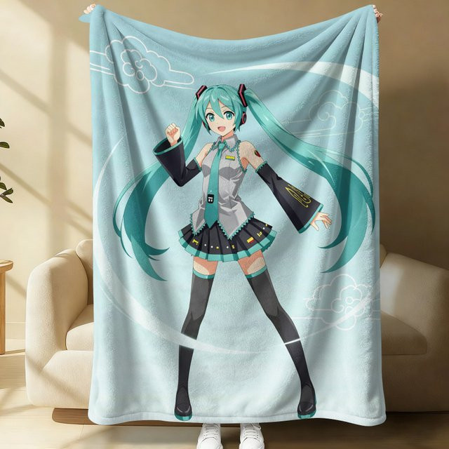 Hatsune Miku Flanell-Decke in Hellblau, weiche Fleece-Decke für Anime-Fans, B/B/H: 150 x 100 x 1 cm - Bild 1