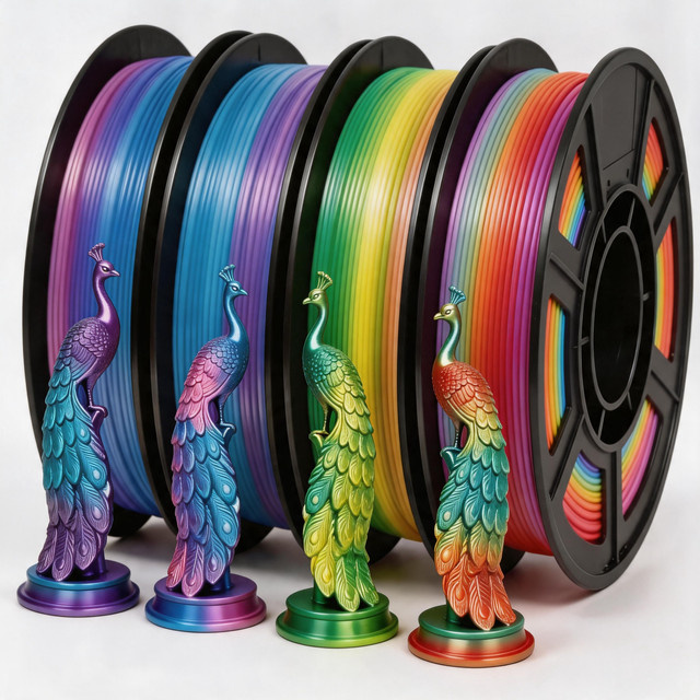 MANLANG Regenbogen 4-in-1 PLA Filament mit Seidenglanz für schnellen Farbwechsel, kompatibel mit den meisten FDM-3D-Druckern, Mehrfarbig - Bild 1