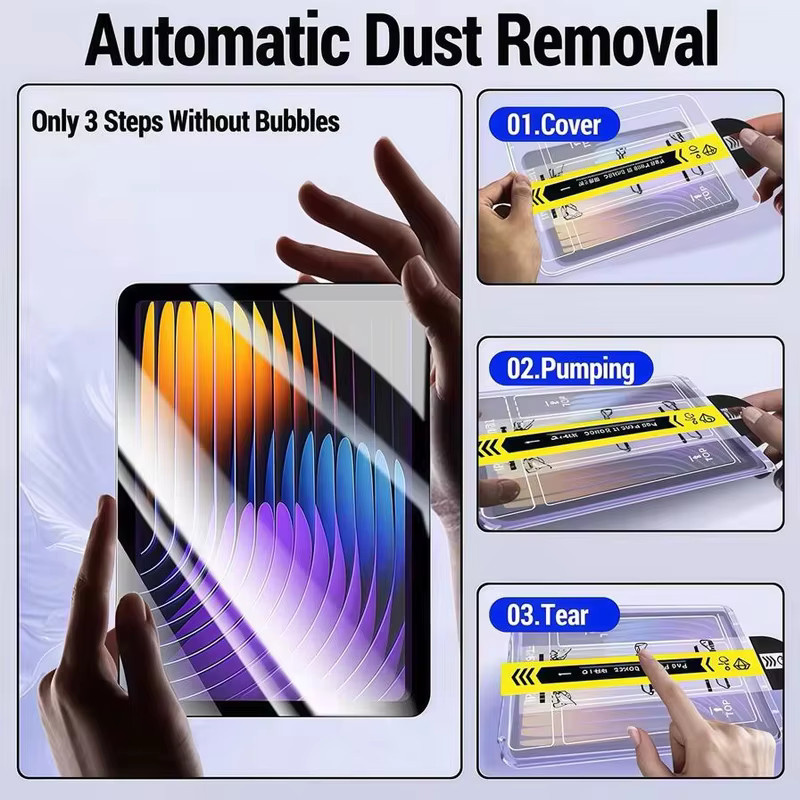 Staubfreier Displayschutz aus gehärtetem Glas für Xiaomi Pad 7, Pad 7 Pro, Redmi Pad Pro und weitere Modelle, transparent - Bild 3