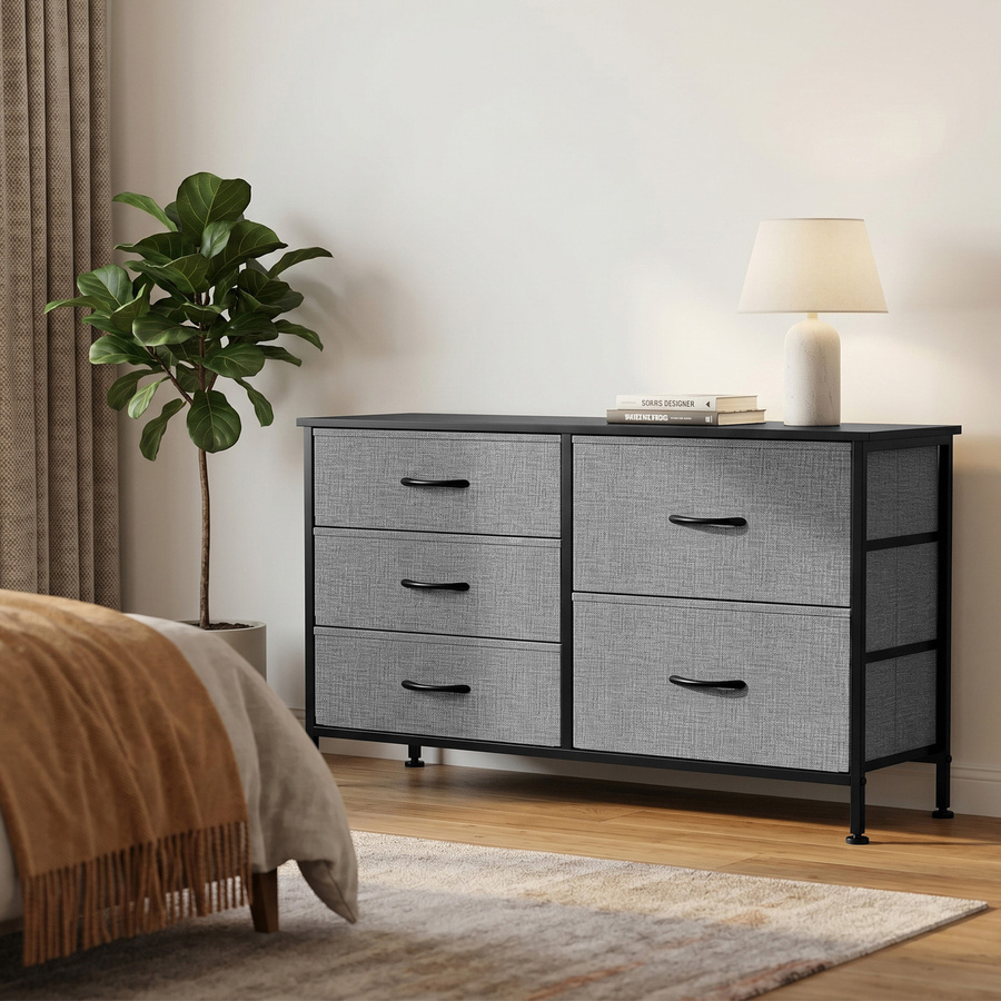 HOMCOM Kommode mit 5 Stoffschubladen in Schwarz und Dunkelgrau mit Stahlrahmen für Schlafzimmer, Wohnzimmer oder Büro - Bild 2