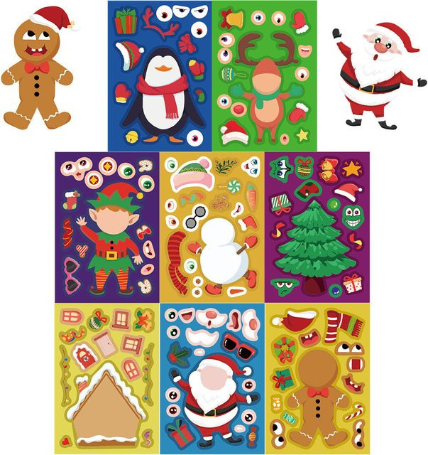 8 Stück Weihnachts-Cartoon-Puzzle-Aufkleber von BulingBulingStickers Store in Multicolour zur Dekoration von Tagebuch, Telefonhülle und Notizbuch für Kinder - Bild 1