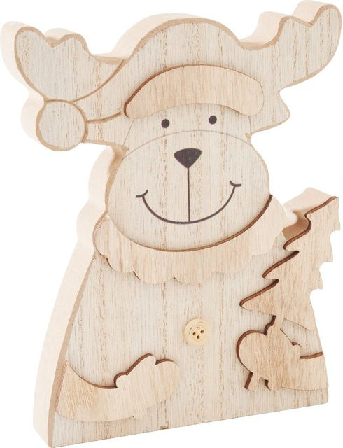VBS Holz-Figur Elch in Beige als weihnachtliche Tischdekoration aus MDF-Holz und Sperrholz, Höhe: 13,0 cm, Breite: 15,5 cm, Tiefe: 2,0 cm - Bild 1