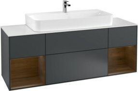 V&B Waschtischunterschrank Finion mit Wandbeleuchtung und Regal in Blue Matt Lacquer, Breite: 160 cm - Bild 1