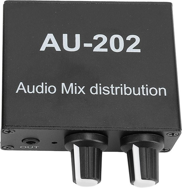 Igeteck Stereo-Mixer in Schwarz mit 2 Eingängen, 2 Ausgängen und unabhängiger Lautstärkeregelung über 3,5 mm Klinke - Bild 1