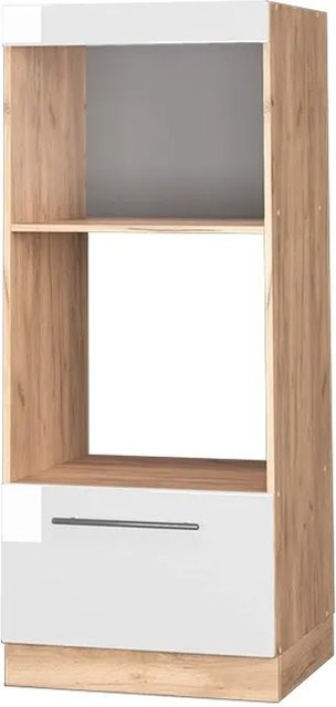 Vicco Mikrowellenschrank Fame-Line Küchenschrank in Weiß Hochglanz und Eiche mit Softclose-Scharnieren und Schubladen, Breite: 60 cm, Höhe: 153,6 cm, Tiefe: 44,53 cm - Bild 2