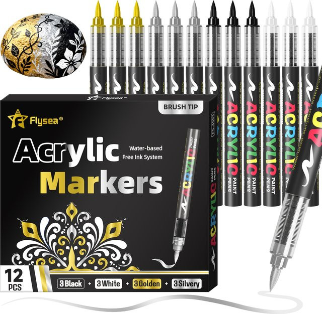 12er-Pack Flüssig-Acrylmarker Set in Gold und Silber für Kunstzeichnung und DIY-Bastelarbeiten - Bild 1