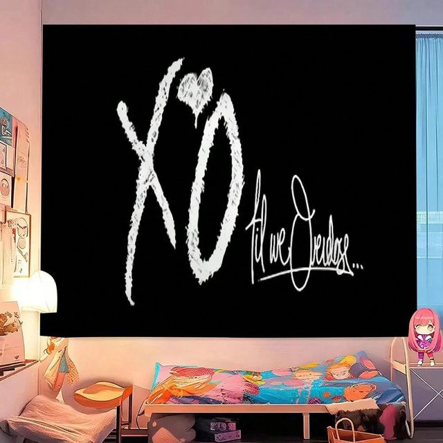 Urban Music Wandteppich JMG Household Supplies The Weeknd Unterschrift & XO Design in Schwarz, B: 60 cm, H: 40 cm - Bild 1