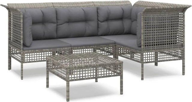 vidaXL 5-tlg Garten-Lounge-Set in L-Form aus grauem PE-Rattan mit Kissen und pulverbeschichtetem Stahlgestell - Bild 1