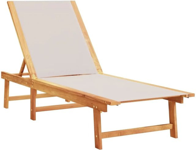 vidaXL Sonnenliege aus massivem Akazienholz und Textilene in Grau, B/T/H: 200 x 66 x 33,5 cm - Bild 1