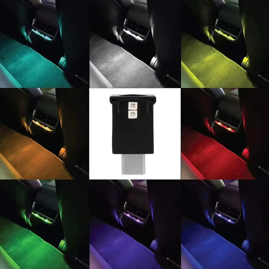 HOMEFISH LED Ambientelicht für das Auto mit USB-Typ-C Anschluss, RGB Dynamischer Farbverlauf in 8 Farben, Schwarz - Bild 2