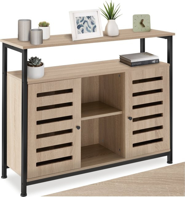 tectake Sideboard Industrial Style in Schwarz und Braun mit 2 Ablagen und 3 Staufächern, B/T/H: 100 x 37 x 82 cm - Bild 1