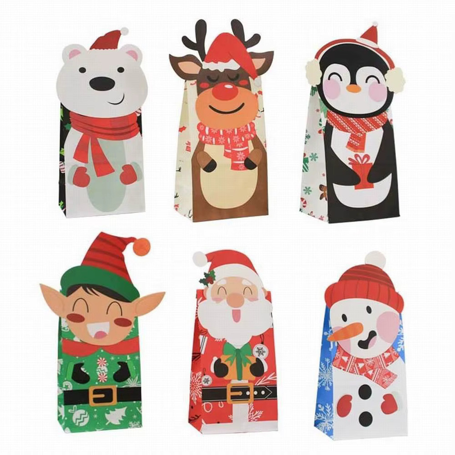 XUANGOUXGCN 3D Weihnachtsgeschenk Tasche aus Kraftpapier mit Aufkleber für Süßigkeiten und Kekse, Mehrfarbig - Bild 3