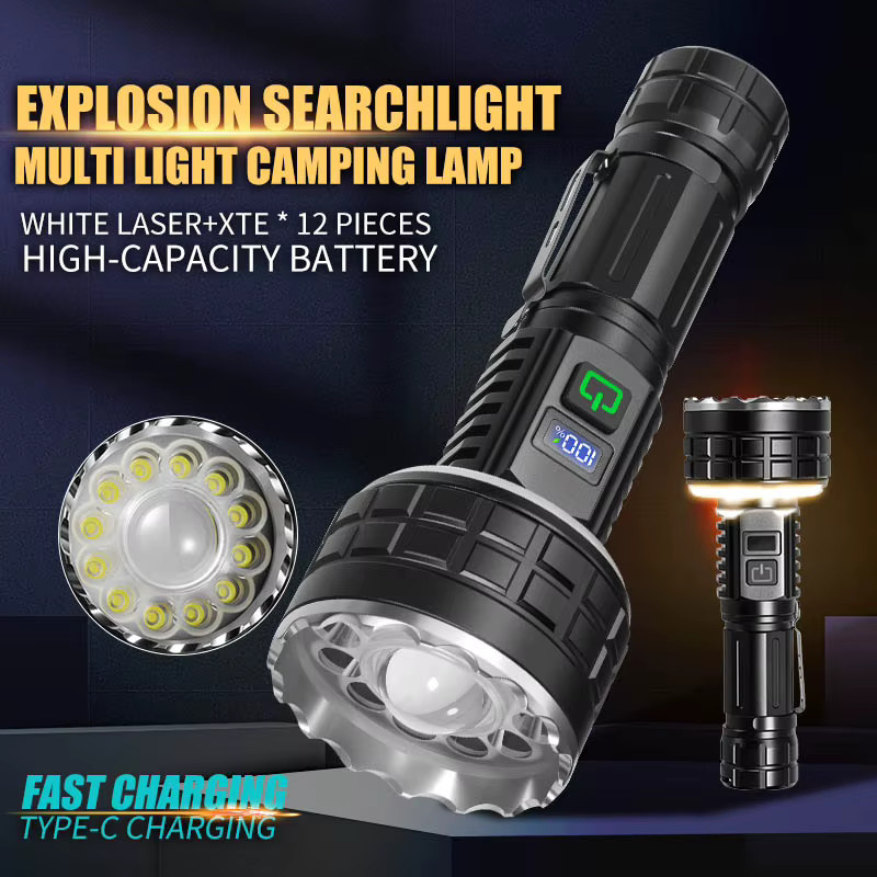 ESMARTER LED-Taschenlampe mit Digitalanzeige, wiederaufladbar, Schwarz - Bild 2