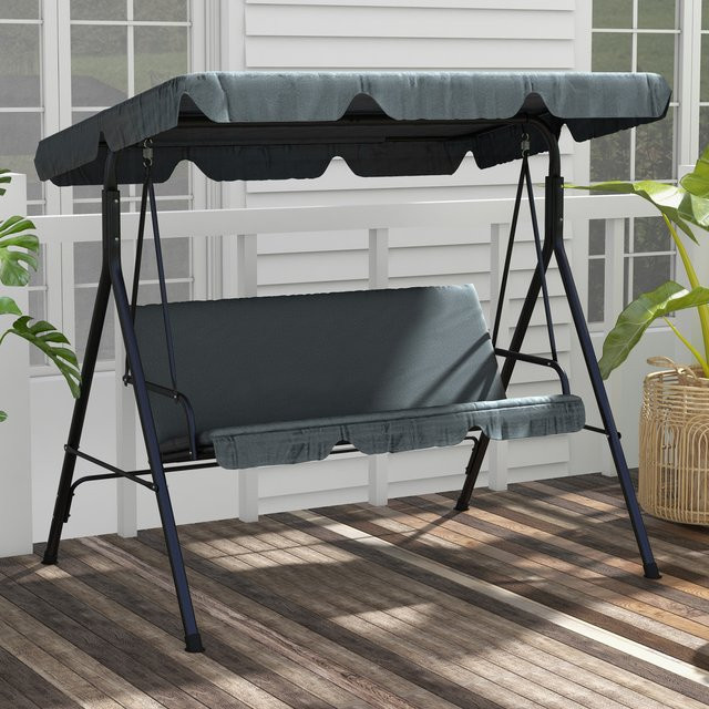 Rosahqnda Hollywood-Schaukel 3-Sitzer mit Sitzkissen und verstellbarem Sonnenschutz in Grau, B/T/H: 172 x 110 x 153 cm - Bild 1