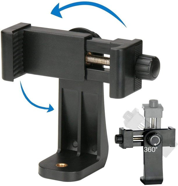GOT-TOG 360 Grad Handyhalterung mit universeller 1/4 Zoll Schraube und verstellbarer Klemme in Schwarz als Handy-Stativ Montage-Adapter für Smartphones - Bild 1