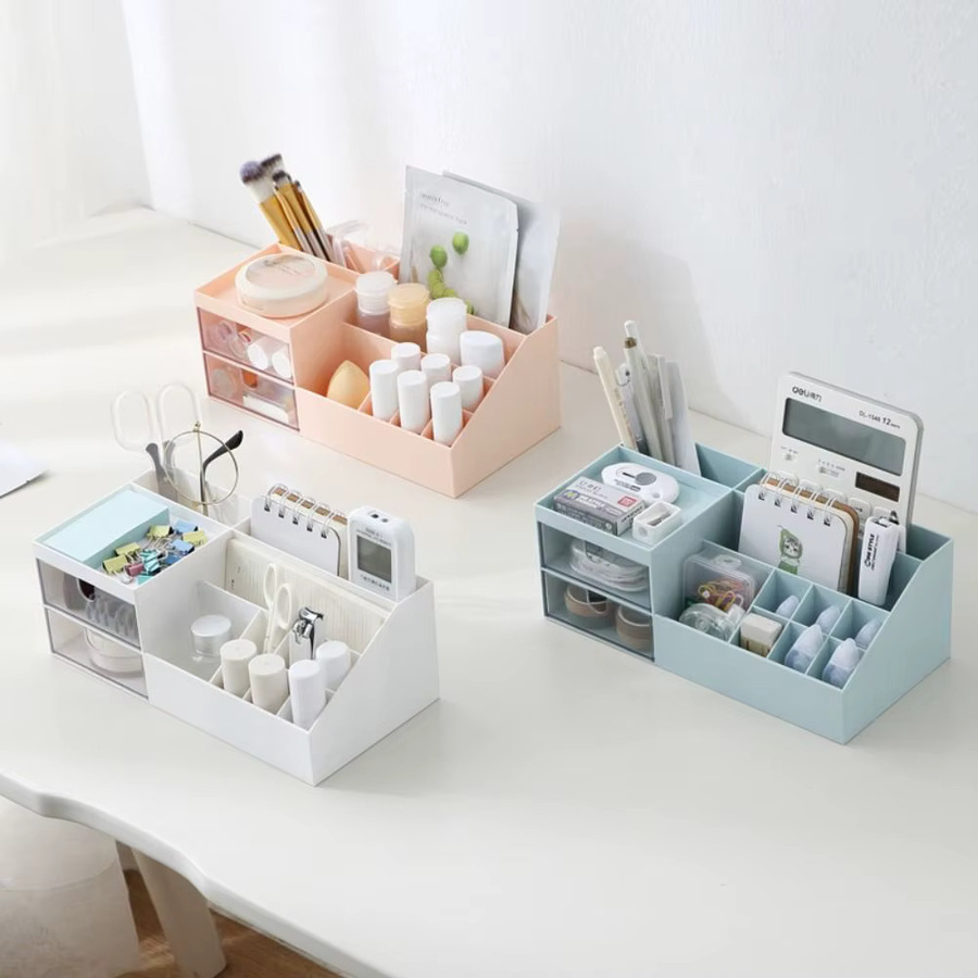 Kawaii Desktop Organizer aus Kunststoff mit 9 Fächern in Lila für Kosmetik und Bürobedarf - Bild 1