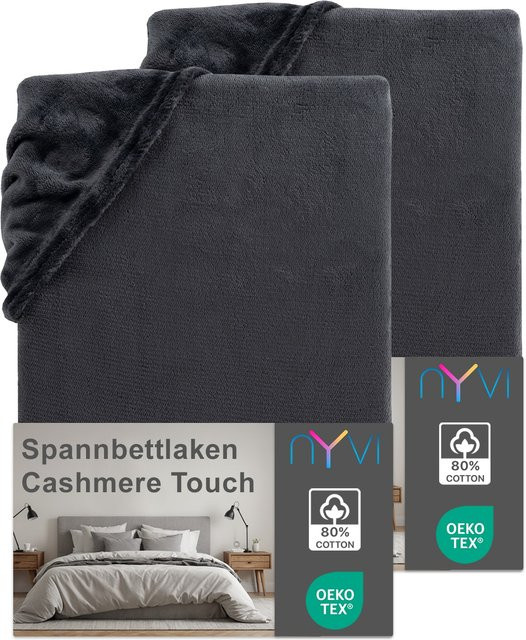 NYVI DreamScience Cashmere Touch Spannbettlaken aus Polyester Mikrofaser, 2er Pack, Anthrazit, B/T: 90 x 200 cm bis 100 x 200 cm, Höhe: 22 cm - Bild 1