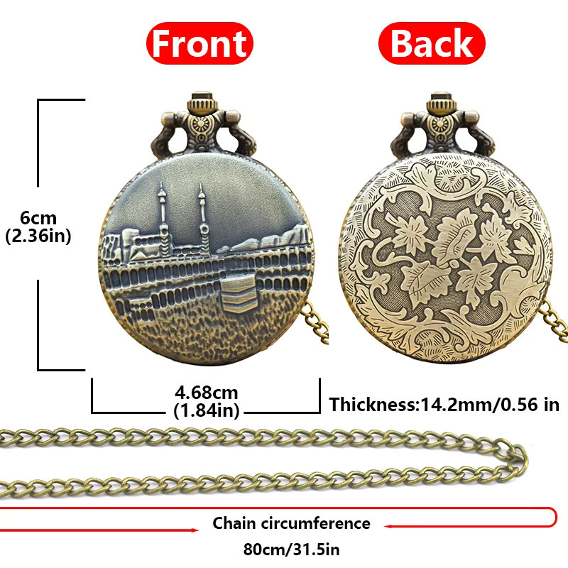 Wecin Taschenuhr Anhänger, Quarz, Bronze, Unisex - Bild 3