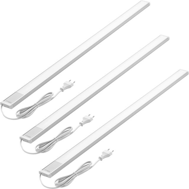Oktaplex 3er Set LED Unterbauleuchten für die Küche, Aluminium, Silber/Weiß, Warmweiß mit Schalter, Länge: 90 cm - Bild 1