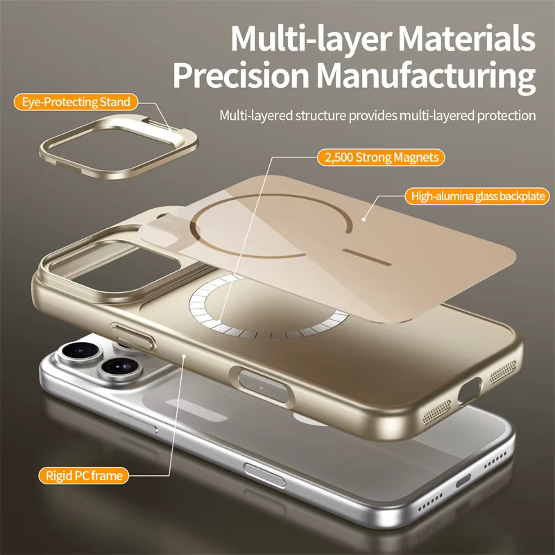 SUNWARD Magnetische Schutzhülle aus gehärtetem Glas mit MagSafe, Stoßschutz und Kameraständer für iPhone, Farben: Grün und Gold - Bild 6