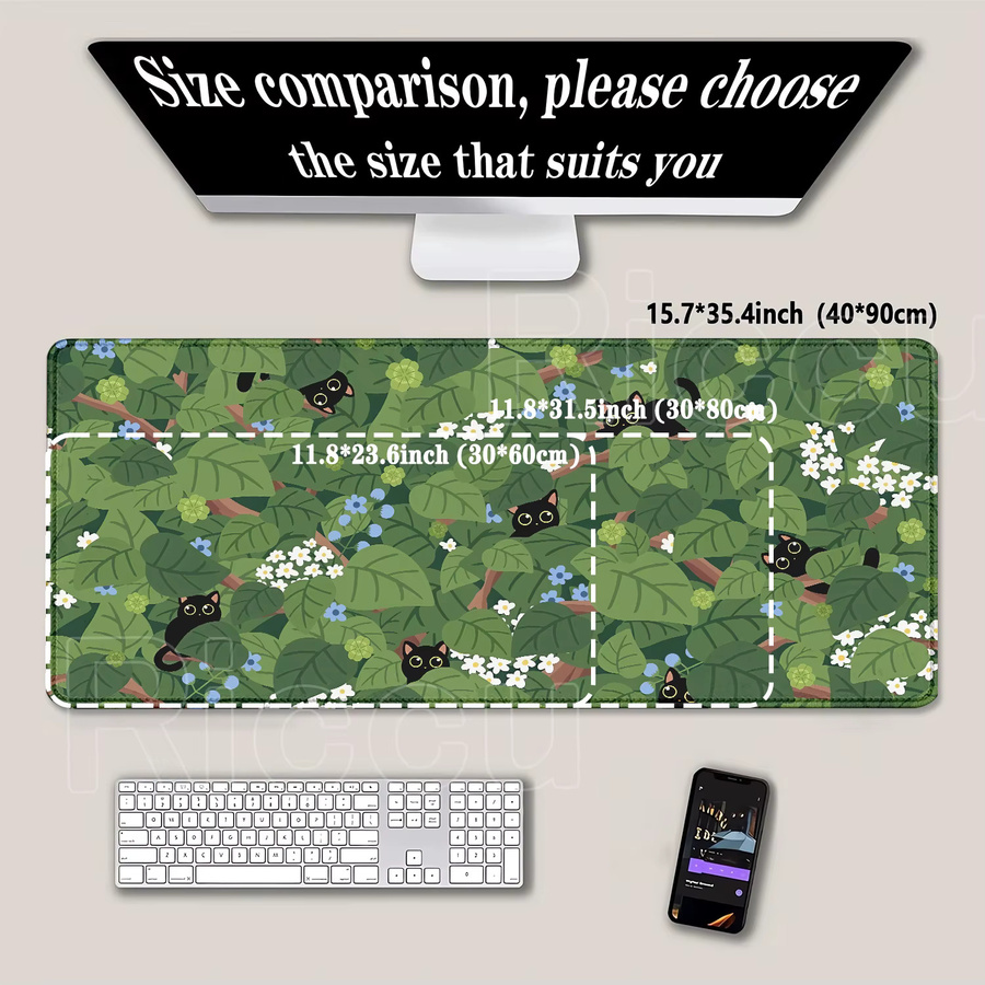 Riccu XXL Gamer Mauspad Anime Green Black Cat Design, B/T: 90 x 40 cm - Bild 2