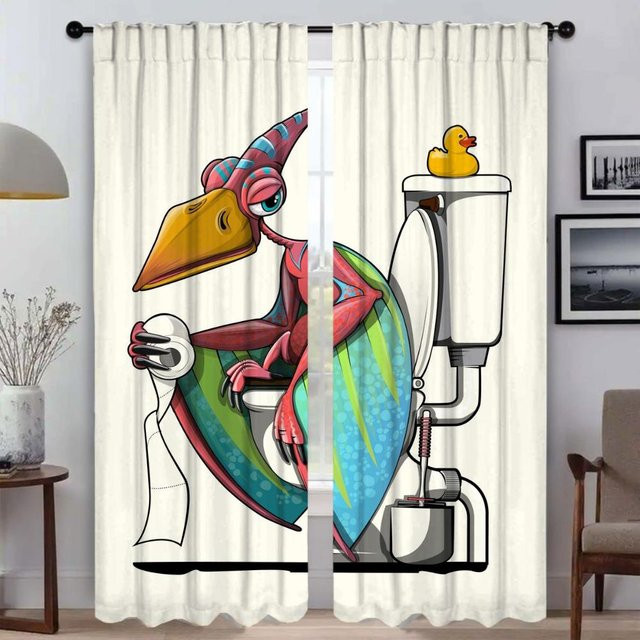 2er-Set Dinosaurier Vorhänge für Wohnzimmer und Badezimmer, halbtransparent mit Tiermotiv, Mehrfarbig, Breite: 50 cm, Höhe: 70 cm - Bild 1