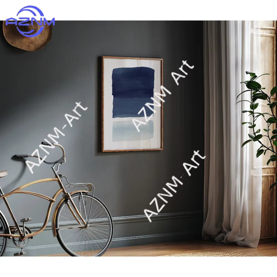 AZNM Wandkunst-Set mit 2 abstrakten Meereslandschafts-Postern in Blau, minimalistische Aquarell-Drucke für dein Badezimmer - Bild 2