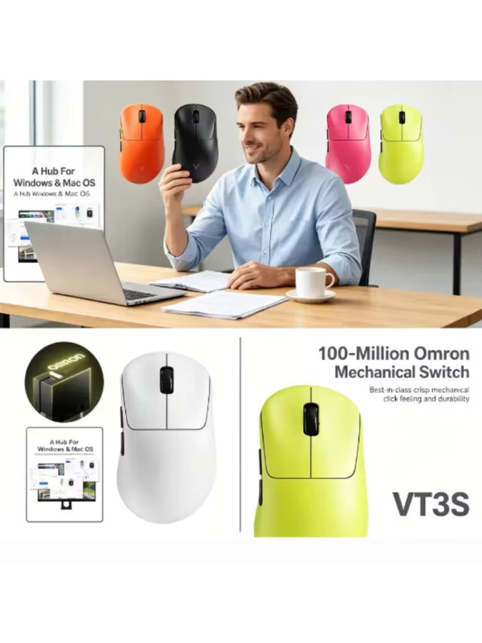 Rapoo VT3S GEN-2 Ultraleichte Gaming Maus in Gelb mit 8K Polling-Rate und kabelloser Verbindung - Bild 5