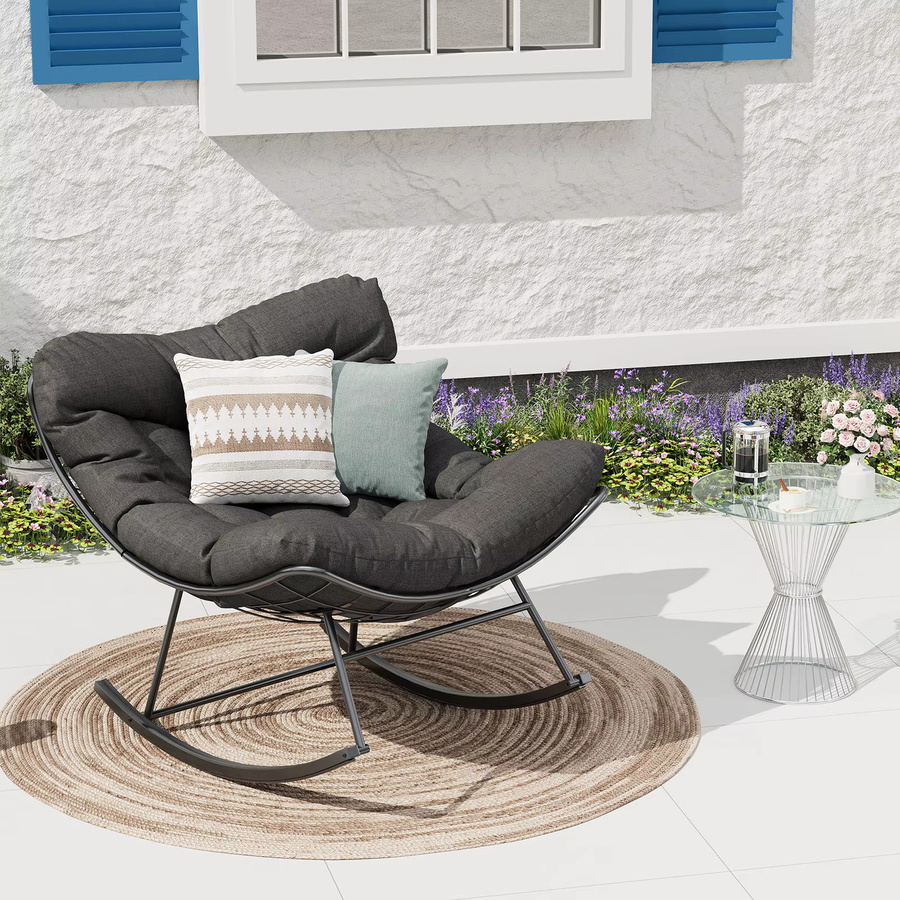 HiMISS Outdoor Papasan Schaukelstuhl mit Rattan-Design und Metallrahmen, Übergroßer Loungesessel mit Polsterung und Ottoman in Weiß oder Grau - Bild 2