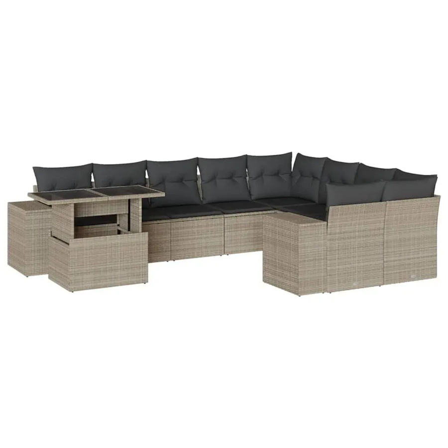 vidaXL 10-tlg. Garten-Sofagarnitur in L-Form aus Polyrattan mit Kissen in Hellgrau - Bild 2