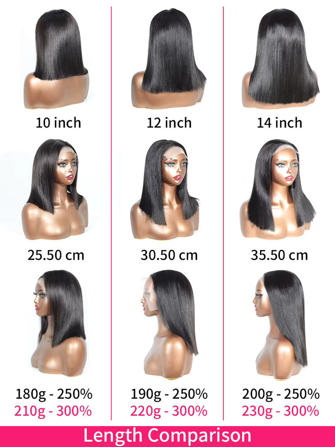 Urban Aura Glueless Vietnamesische Echthaarperücke, kurzer Bob, Natur Schwarz, 250% Dichte - Bild 3