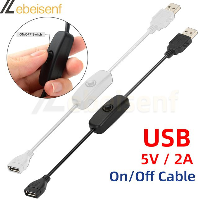 Lebeisenf USB Inline Ein/Aus-Schalterkabel Schwarz, 5V 2A USB-Kabel (Stecker auf Buchse) für LED-Streifen und Schreibtischlampen - Bild 1