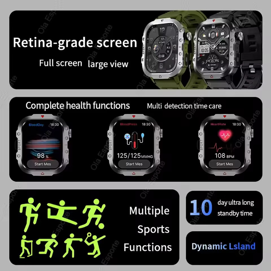 Ola Esporte Smartwatch, Silber, Silikon, Herren, Wasserdicht - Bild 3