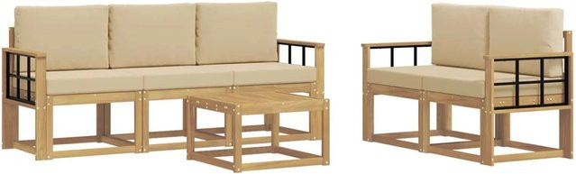 vidaXL Outdoor-Sofagarnitur 6-teilig aus Akazienholz in L-Form mit Polstern und Kissen in Beige, Braun oder Weiß - Bild 1